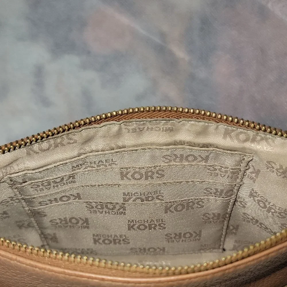 Michael Kors Large Jet Set Acorn Pebbled Leather Wallet Wristlet w Gold Hardware